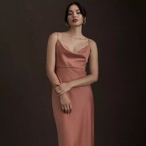 BHLDN Cali Satin Cowl-Neck Midi Slip Dress